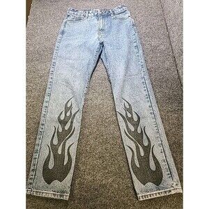 Adika Jeans Womens Size 4 Small 28x28  Straight Leg Flame Graphic Faded Denim